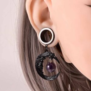 Atomhole 2PCS Moon Dangle Ear Tunnels Gauges 316 Stainless Steel Hypoallergenic Earrings Plugs Expanders for Stretched Piercing Body Jewelry (10mm(00G), Black)