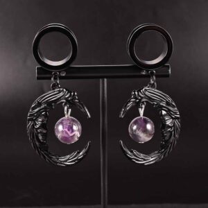 Atomhole 2PCS Moon Dangle Ear Tunnels Gauges 316 Stainless Steel Hypoallergenic Earrings Plugs Expanders for Stretched Piercing Body Jewelry (10mm(00G), Black)