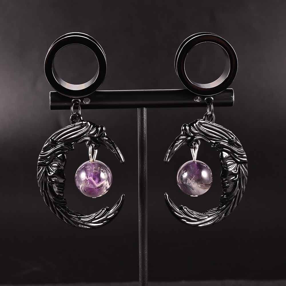 Atomhole 2PCS Moon Dangle Ear Tunnels Gauges 316 Stainless Steel Hypoallergenic Earrings Plugs Expanders for Stretched Piercing Body Jewelry (10mm(00G), Black)