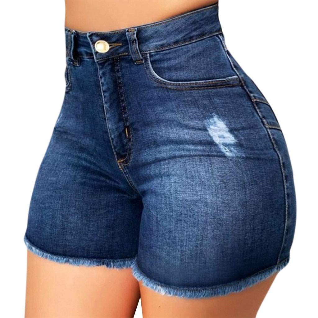 aihihe River Shorts Womens Shorts Denim Stretchy Bermuda Shorts Petite Length Destroyed Summer Shorts Beach Trendy Shorts(80-Dark Blue,Medium)