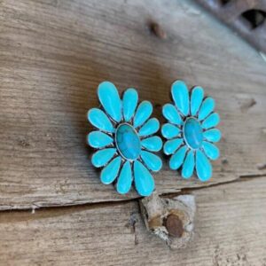 Bohemian Western Natural Turquoise Geometric Flower Drop Dangle Earrings Ethnic Teardrop for Women Statement Cowgirl Ethnic Boho Jewelry-1