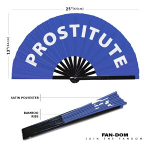 Prostitute Hand Fan Foldable Bamboo Circuit Hand Fan Funny Gag Slang Words Expressions Statement Gifts Festival Accessories Rave Handheld Circuit Event Fan Clack Fans (Blue)