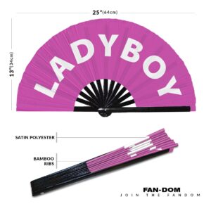 Ladyboy Hand Fan Foldable Bamboo Circuit Hand Fan Funny Gag Slang Words Expressions Statement Gifts Festival Accessories Rave Handheld Circuit Event Fan Clack Fans (Pink)