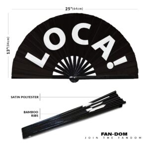 Loca! hand fan foldable bamboo circuit hand fan funny gag slang words expressions statement gifts Festival accessories Rave handheld Circuit event fan Clack fans (Black)