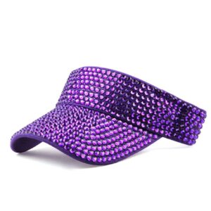 Shiny Rhinestone Sport Sun Visor Hat Adjustable Summer Cap for Women Men Golf Tennis Cycling Running Jogging Violet