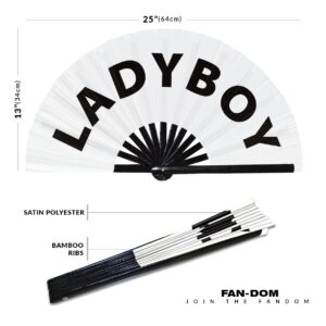 Ladyboy Hand Fan Foldable Bamboo Circuit Hand Fan Funny Gag Slang Words Expressions Statement Gifts Festival Accessories Rave Handheld Circuit Event Fan Clack Fans (White)