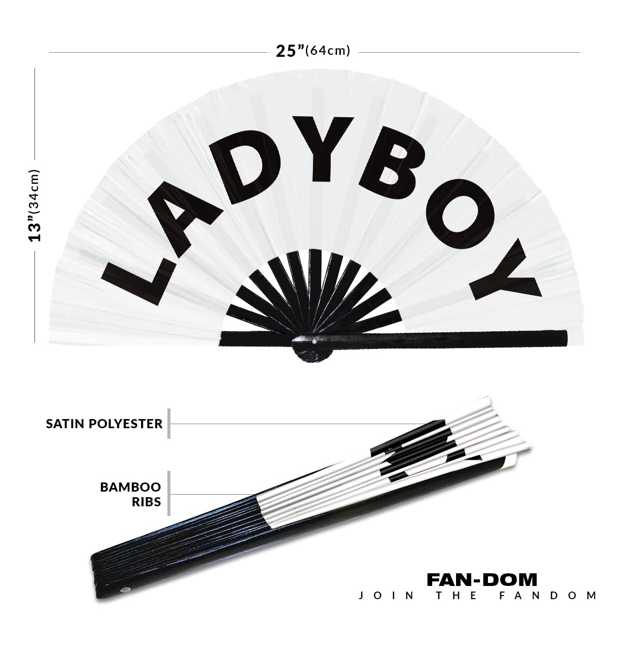 Ladyboy Hand Fan Foldable Bamboo Circuit Hand Fan Funny Gag Slang Words Expressions Statement Gifts Festival Accessories Rave Handheld Circuit Event Fan Clack Fans (White)