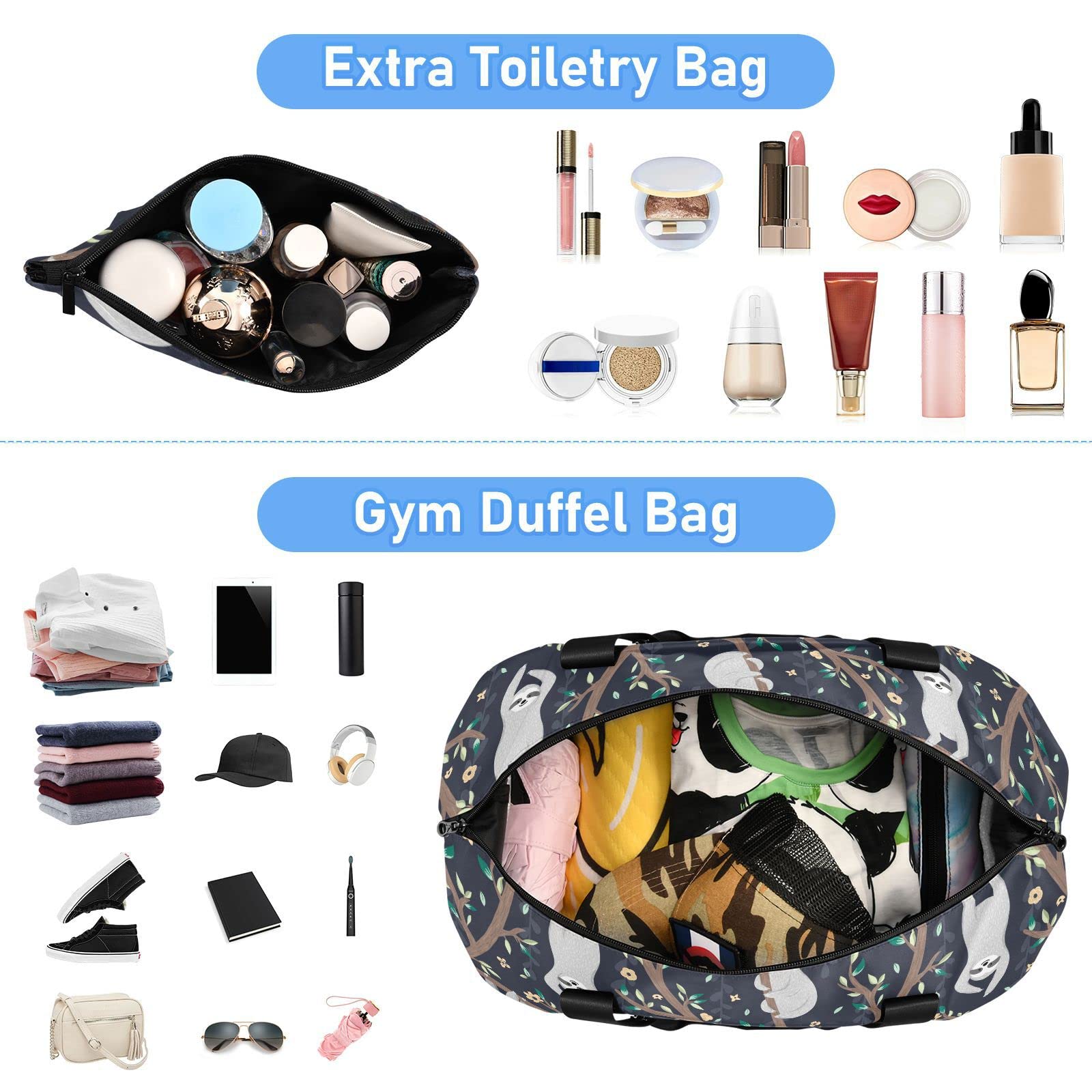 Sloths Duffel Gym Bag for Women Sports Travel Duffel Bag Sports Gym Bag with Shoes Compartment Mom Hospital Bag for Gym Yoga