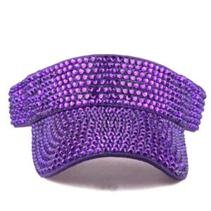 Shiny Rhinestone Sport Sun Visor Hat Adjustable Summer Cap for Women Men Golf Tennis Cycling Running Jogging Violet