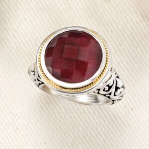 Ross-Simons 15.00 Carat Ruby Bali-Style Ring in Sterling Silver With 18kt Yellow Gold. Size 7