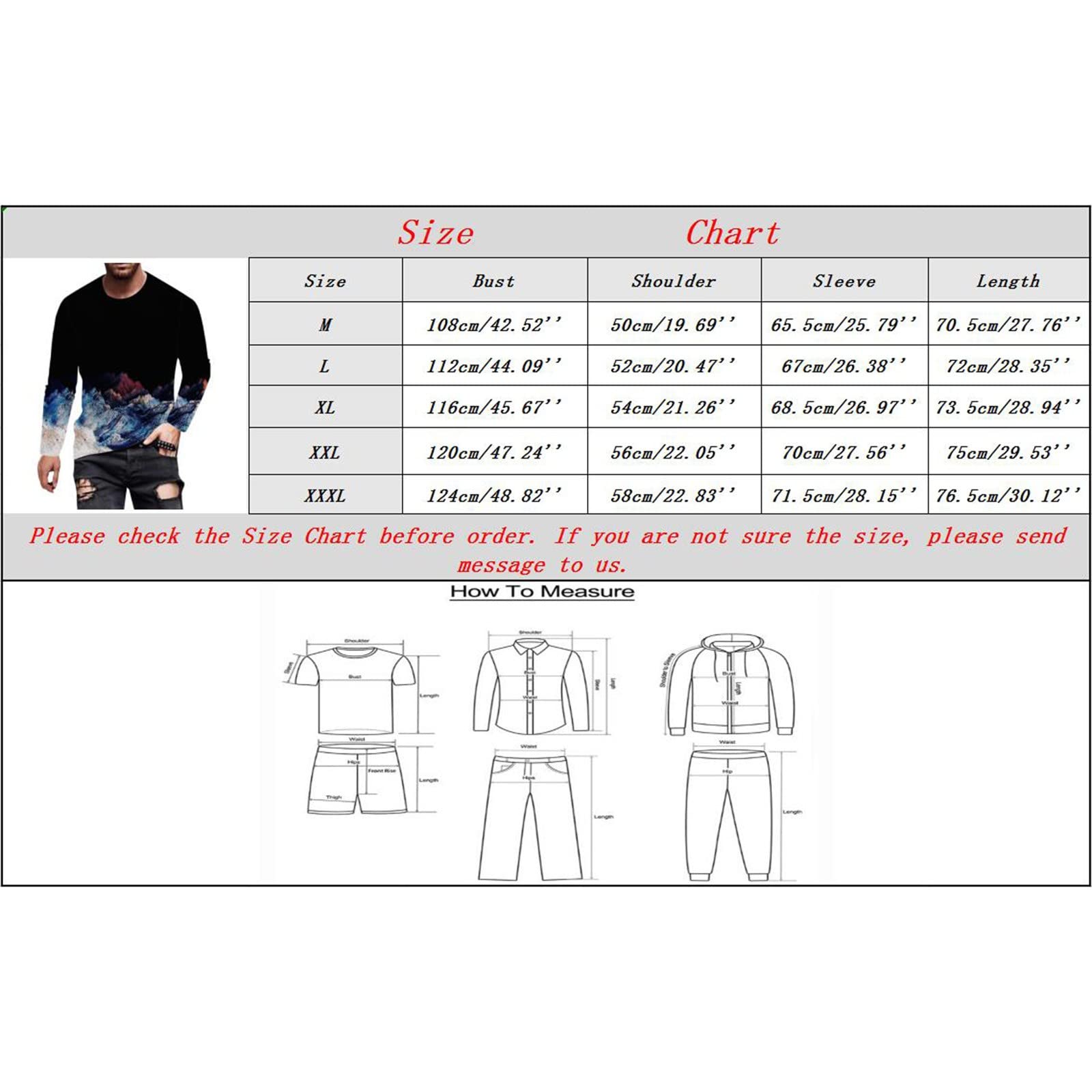 3D Shirt for Men Long Sleeve T-Shirt Graphic Summer Print Slim-Fit Crew Neck Casual Pullover Tee Shirts (Blue, XXL)