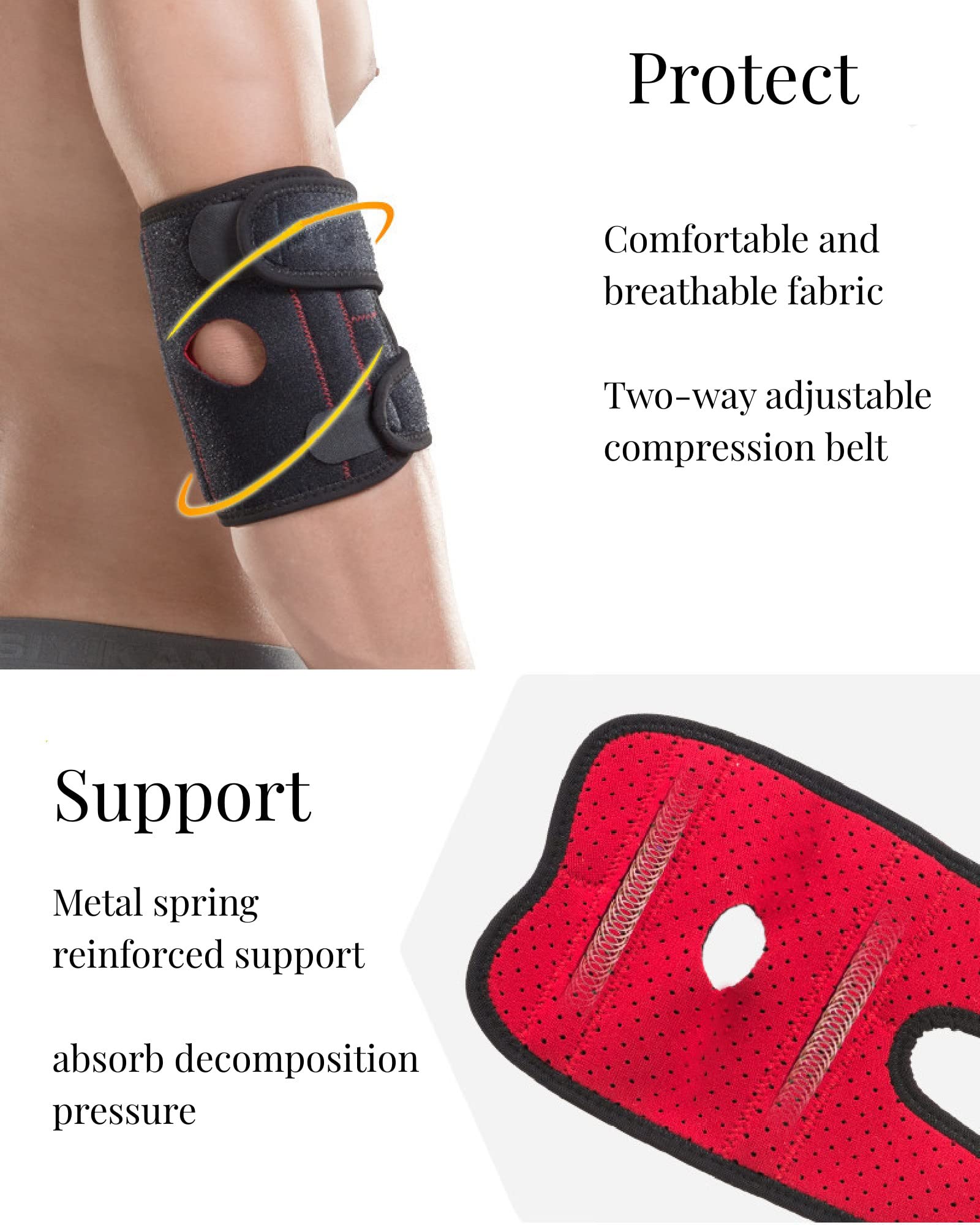 BORDSTRACT Elbow Brace, 1Pcs Tendonitis Adjustable Elbow Support with Dual Spring Stabilizer Relieve Arthritis and Sports Injury Pain