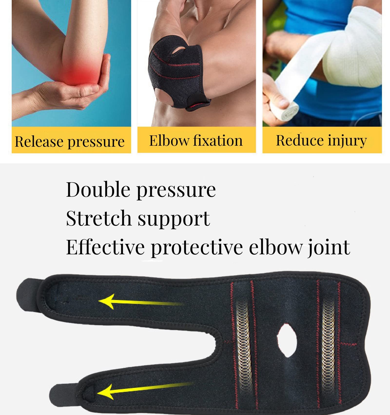 BORDSTRACT Elbow Brace, 1Pcs Tendonitis Adjustable Elbow Support with Dual Spring Stabilizer Relieve Arthritis and Sports Injury Pain