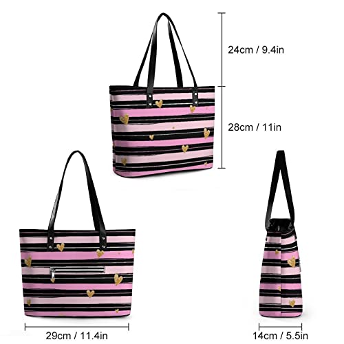 Womens Handbag Love Stripe Leather Tote Bag Top Handle Satchel Bags For Lady