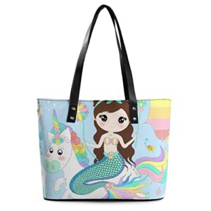 womens handbag mermaid unicorn leather tote bag top handle satchel bags for lady