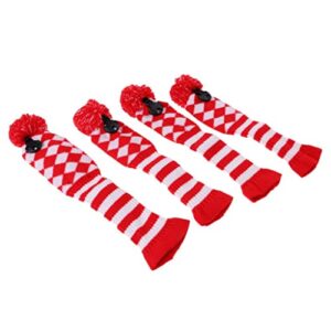 pistro 4pcs pom pom knit headcover long neck driver - red