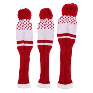 pistro 3Pcs Pom Pom Knit Headcover Long Neck Driver Fairway Woods Head Cover - Red