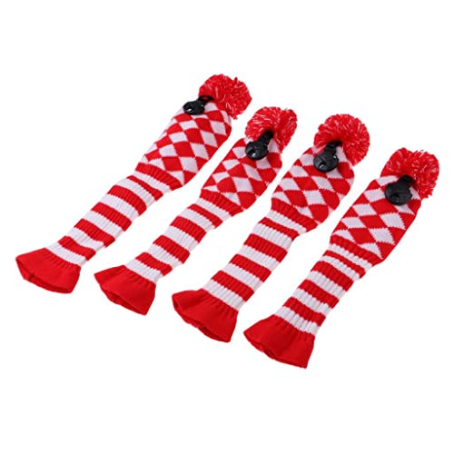 pistro 4Pcs Pom Pom Knit Headcover Long Neck Driver - Red