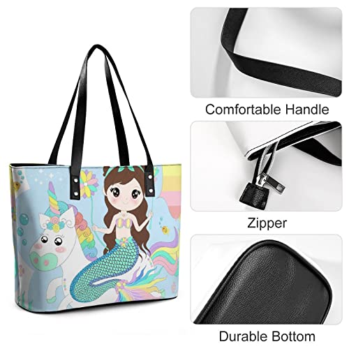 Womens Handbag Mermaid Unicorn Leather Tote Bag Top Handle Satchel Bags For Lady