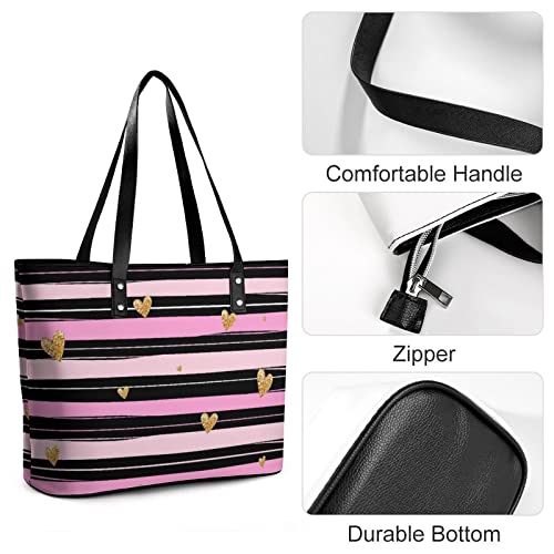 Womens Handbag Love Stripe Leather Tote Bag Top Handle Satchel Bags For Lady