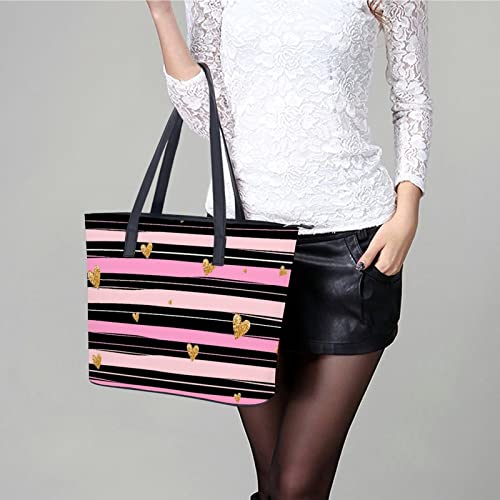 Womens Handbag Love Stripe Leather Tote Bag Top Handle Satchel Bags For Lady