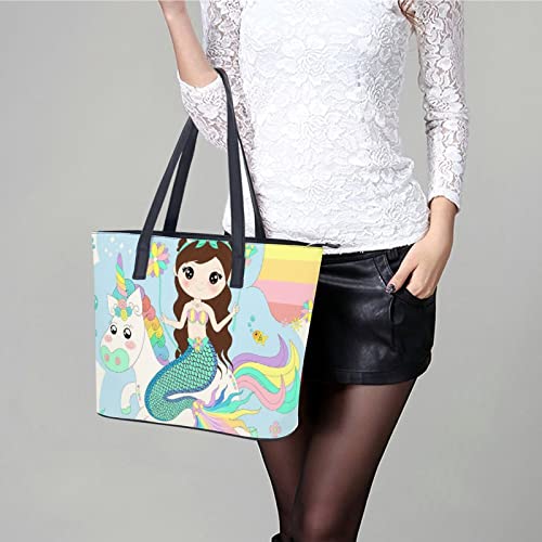 Womens Handbag Mermaid Unicorn Leather Tote Bag Top Handle Satchel Bags For Lady