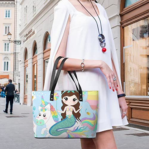 Womens Handbag Mermaid Unicorn Leather Tote Bag Top Handle Satchel Bags For Lady