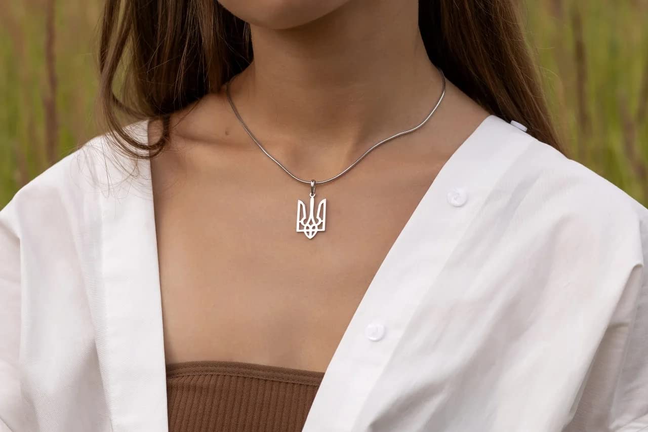 Ukraine Flag Trident Symbol Pendant Ukrainian National Emblem Necklace || 925 Sterling Silver || Silver Pendant for Women Men || Made in Ukraine (Unframed)