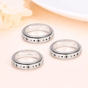 Airplane Spinner Ring for Women Men 925 Sterling Silver Airplane Fidget Rings for Anxiety Stress Relieving ADHD Autism Rings Inspirational Boho Band Ring (9)