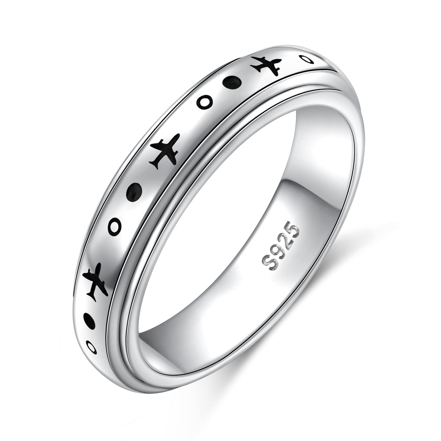 Airplane Spinner Ring for Women Men 925 Sterling Silver Airplane Fidget Rings for Anxiety Stress Relieving ADHD Autism Rings Inspirational Boho Band Ring (9)