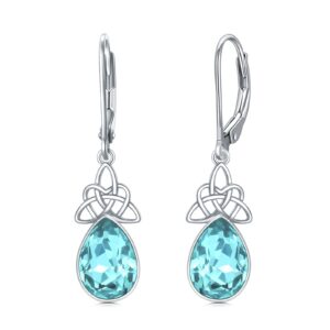 vonala celtic knot earrings 925 sterling silver aquamarine earrings blue crystal leverback dangle earrings march birthstone earrings for women