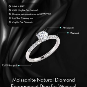 1.00 Carat TW Women's Moissanite and Natural Diamonds Engagement Ring in 10k White Gold, Size 9