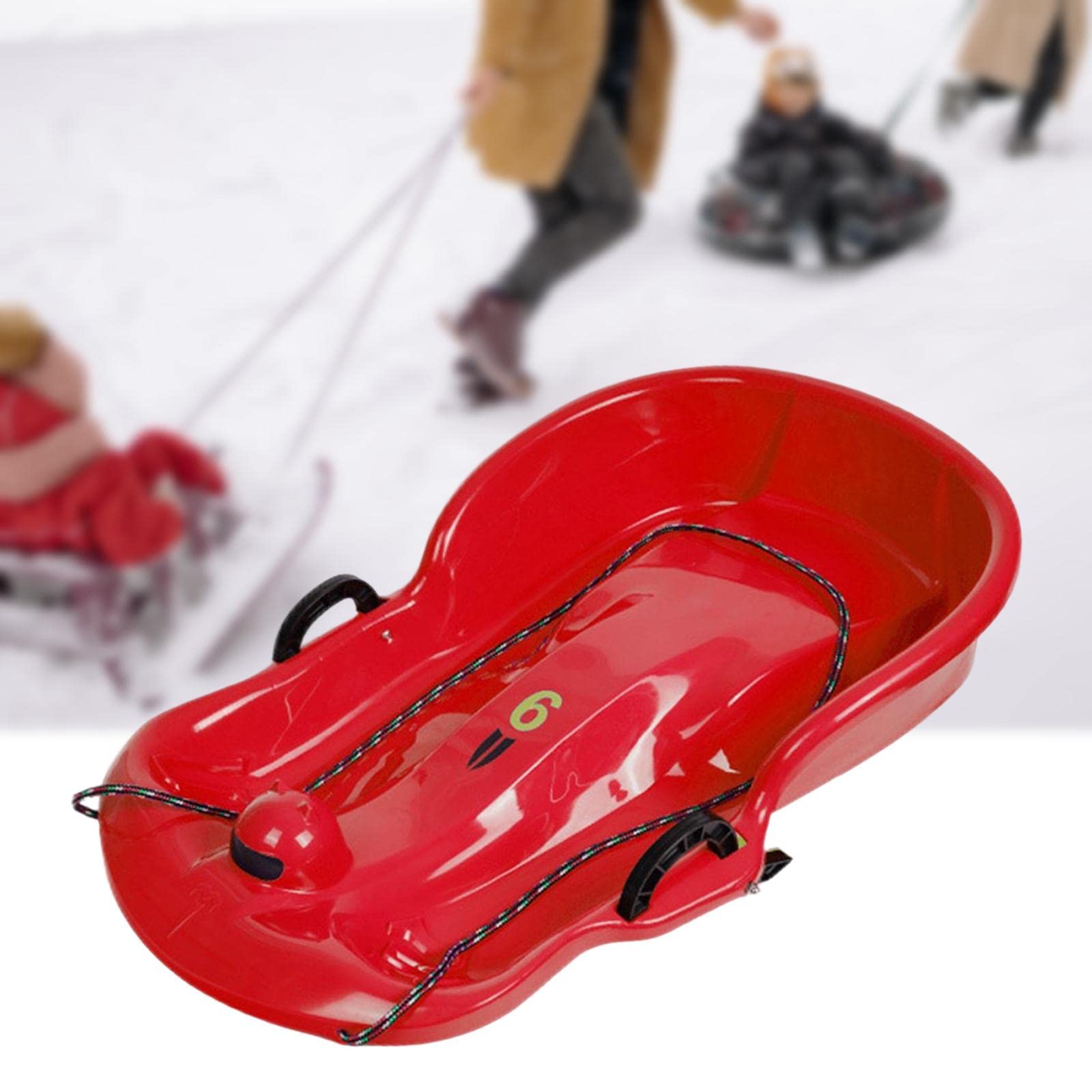 Garende Portable Winter Snow Sled Sledding Toboggan Sleigh Ski Board Downhill Sleds Nonslip Foot Pedal Kid Sledge for Outdoor Yard Lawn Sports, Red