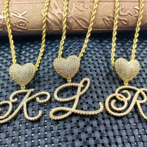 SXNK7 Cursive Initial Necklace for Women Men 18K Gold Plated A-Z Letters Pendant Necklace with Rope Chain Hip Hop Iced Out Heart Alphabet Necklace Jewelry Gifts (Gold D)