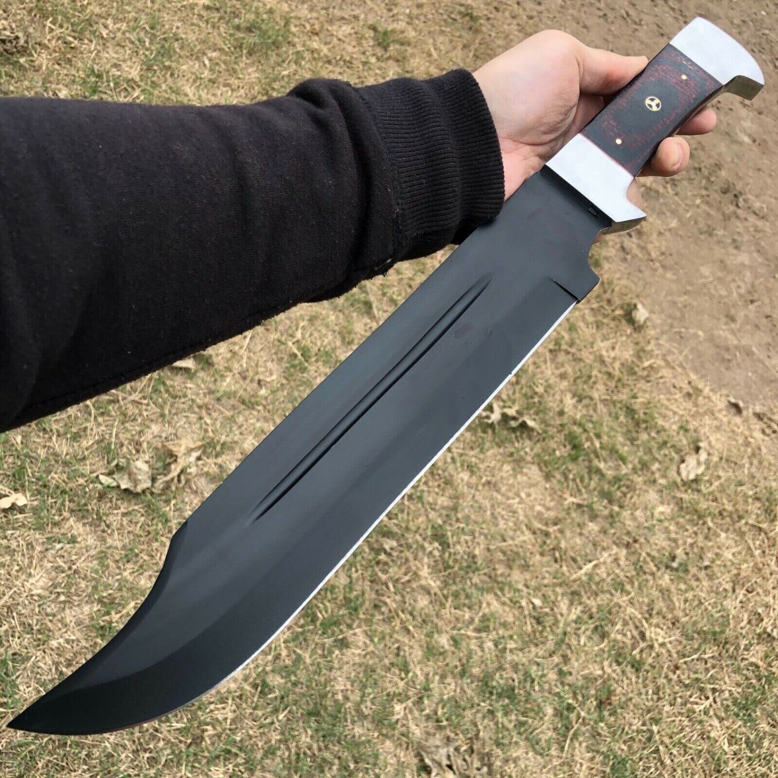 Mega Blades CUSTOM HANDMADE D2 FULL TANG HUNTING MACHETE MASSIVE BOWIE KNIFE BLACK COATED