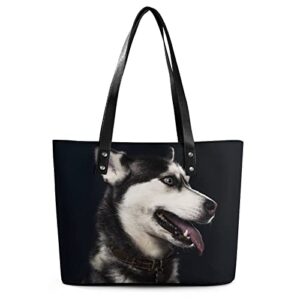 Womens Handbag Husky Dog Leather Tote Bag Top Handle Satchel Bags For Lady