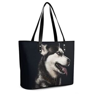 Womens Handbag Husky Dog Leather Tote Bag Top Handle Satchel Bags For Lady