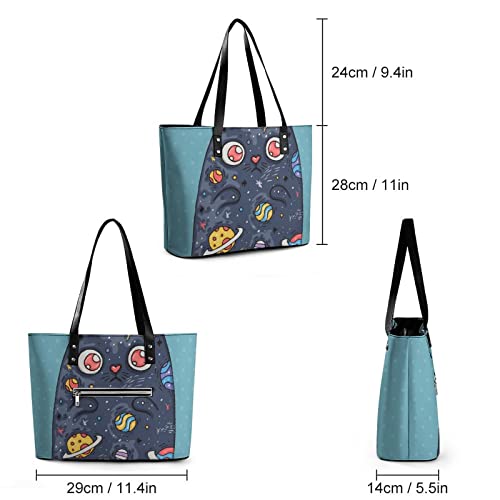 Womens Handbag Planet Moon Space Cat Leather Tote Bag Top Handle Satchel Bags For Lady