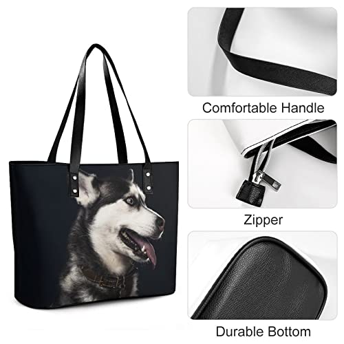 Womens Handbag Husky Dog Leather Tote Bag Top Handle Satchel Bags For Lady