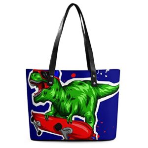 Womens Handbag Skateboard Dinosaur Leather Tote Bag Top Handle Satchel Bags For Lady