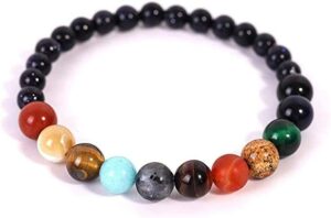 pisame natural stone bracelet, creative solar energy system, 8 star theme beaded rope, adjustable (black, one size)