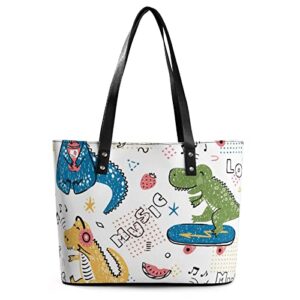 Womens Handbag Skateboard Dinosaur Leather Tote Bag Top Handle Satchel Bags For Lady