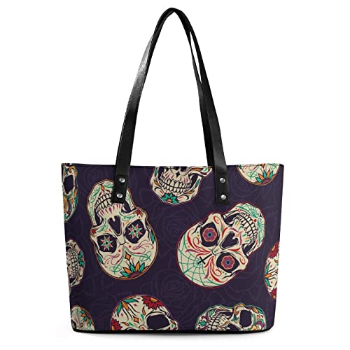 Womens Handbag Skull Pattern Leather Tote Bag Top Handle Satchel Bags For Lady