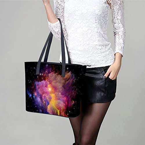 Womens Handbag Purple Galaxy Nebula Leather Tote Bag Top Handle Satchel Bags For Lady