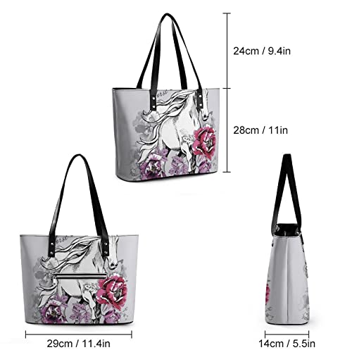 Womens Handbag Horse Flower Leather Tote Bag Top Handle Satchel Bags For Lady