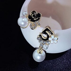 Imitation Pearl Elegant Rhinestone Drop Earrings Number Five Asymmetrical Earrings