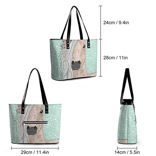 Womens Handbag Green Unicorn Flower Leather Tote Bag Top Handle Satchel Bags For Lady