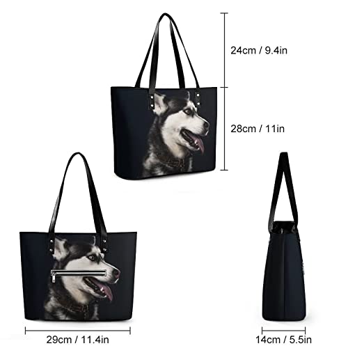 Womens Handbag Husky Dog Leather Tote Bag Top Handle Satchel Bags For Lady