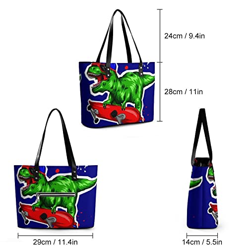 Womens Handbag Skateboard Dinosaur Leather Tote Bag Top Handle Satchel Bags For Lady