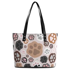 Womens Handbag Paw Print Leather Tote Bag Top Handle Satchel Bags For Lady